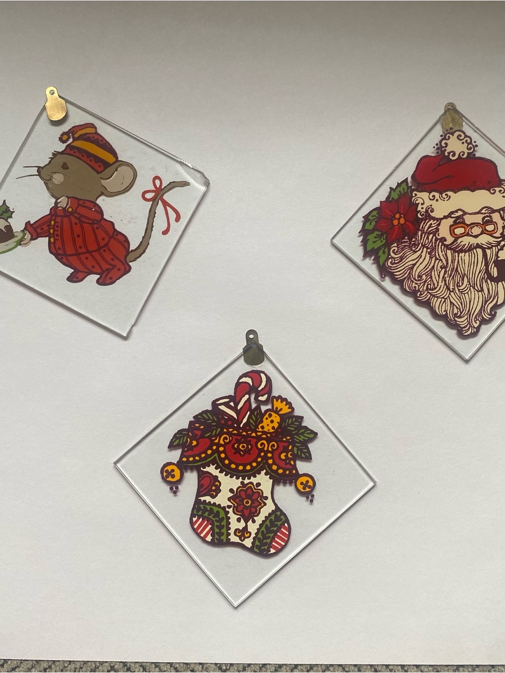 VTG Holiday Glass Ornament Trio - Red, Green and Gold Accents